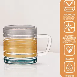 BOROSIL Artisan Transparent & Beige 6 Pieces Printed Glass Mugs - 210 ML Each image 5
