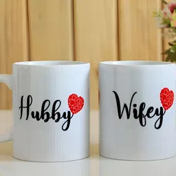 fnp White & Black 2 Pieces Text or Slogans Printed Ceramic Glossy Mugs 325ml Each-36