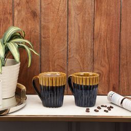 VarEesha Mustard & Black Textured Ceramic Glossy  Set of 2 Coffee Mugs-56