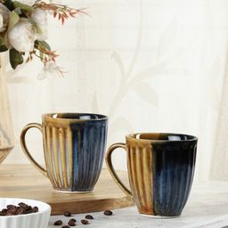 VarEesha Mustard Handcrafted and Hand Painted Textured Ceramic Glossy Mugs Set of Cups and Mugs-50