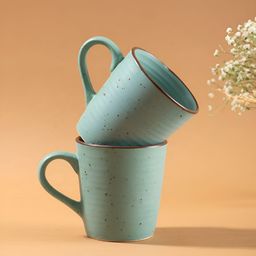 URBAN SPACE Green & Brown Crafted Ceramics Textured Ceramic Matte Mugs Set of Cups and Mugs-48