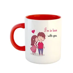 ARTBUG Red & White Printed Ceramic Dishwasher And Microwave Safe Glossy Mug 350ml-46