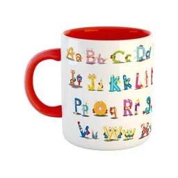 ARTBUG White & Red Alphabets Printed Ceramic Glossy Mug 350ml-36