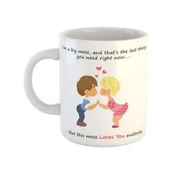 ARTBUG White & White Printed Ceramic Glossy Core Set of Cups and Mugs-11