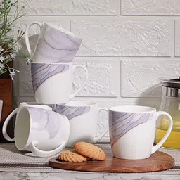 Femora White & Lavender Set Of 6 Printed Bone China Mugs 160 ml Each-19