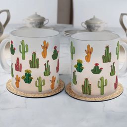 Indigifts Set of 2 Cactus Print Frosted Coffee & Tea Mugs 325 ML-44