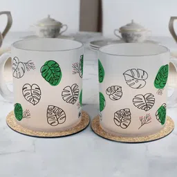Indigifts Set of 2 Palm Leaves Printed Frosted Coffee Mugs-picture-57