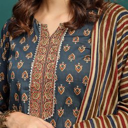 Sangria Printed Pure Cotton Straight Kurta With Trouser & Dupatta Set image 4