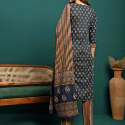 Sangria Printed Pure Cotton Straight Kurta With Trouser & Dupatta Set image 3
