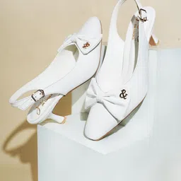 JM Looks Bow Detailed Kitten Heeled Pumps-50
