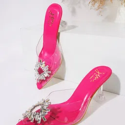 JM Looks Embellished Pointed Toe Party Block Mules-11