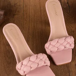 BuckleUp Pink Embellished Wedge Mules-32