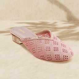 Mochi Women Pink Ethnic Woven Design Block Mules-93