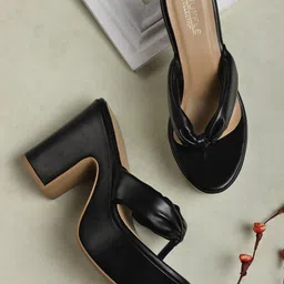 Truffle Collection Black PU Block Sandals-12