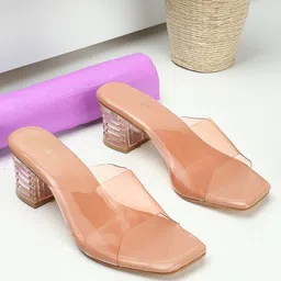 DressBerry Beige Open Toe Block Heels-56