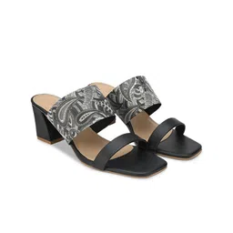 Hydes N Hues Black & Grey Printed Block Heels-38