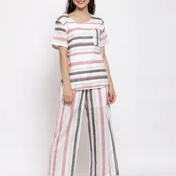 KLOTTHE Women White & Grey Striped Top with Palazzos-16