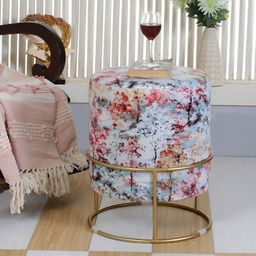 Shadowkart Pink & White Wooden Pouffes Sitting Mudda Ottomans-image-1