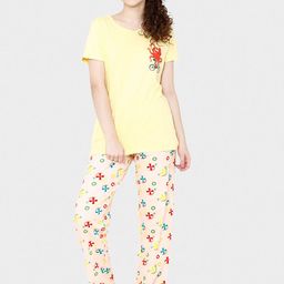 shyaway Women Yellow & Red Printed Night suit-image-1