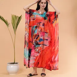 Shararat Floral Digital Printed Feather Silk Fabric Kaftan Nightdress-image-66