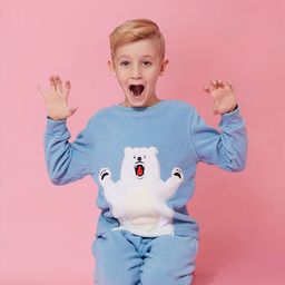 Cherry Crumble Kids Blue & White Polar Bear Applique Fleece Night Suit-image-70