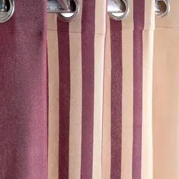 Saral Home Maroon & Cream-Coloured Striped Black Out Cotton Long Door Curtain-picture-2
