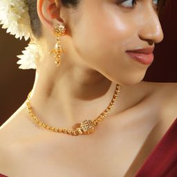 Rubans 18K Gold-Plated Floral Motif & Filigree Beaded Brass Necklace Set-47