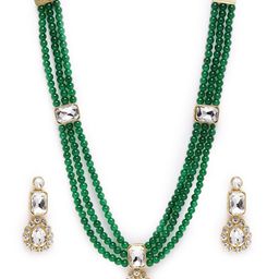 Peora Gold-Plated Green Crystal & Beads Studded Jewellery Set-image-20
