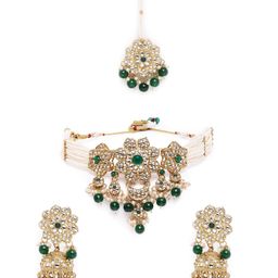 Peora Gold-Plated Floral Kundan & Beads Jewellery Set-image-42