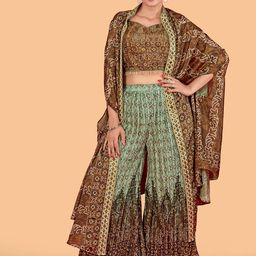 CHANSI Ethnic Motifs Printed Gotta Patti Top with Palazzos & shrug-36