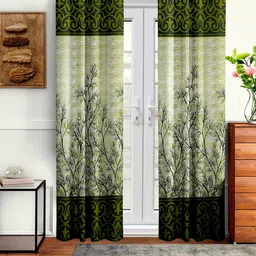 Cortina Green & Silver-Toned 2 Pcs Floral Printed Door Curtains-54