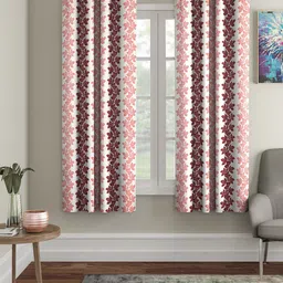 Cortina Pink & White 2 Pieces Floral Window Curtains-47