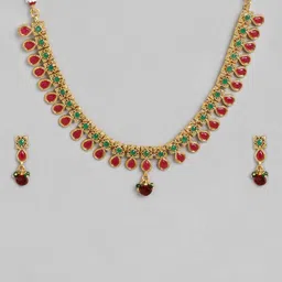 Kord Store Women Gold Plated Traditional Multi Color Stone Long Haram Necklace Set-23