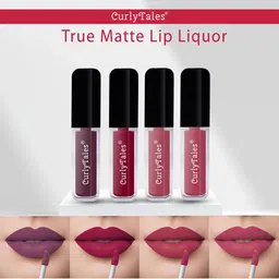 CurlyTales True Matte Set Of 4 Liquid Lipstick - Purple, Cherry Red, Pink Nude, Peach-10