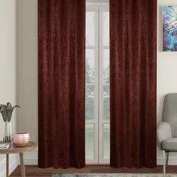 SOKNACK Coffee Brown 2 Pieces Textured Black Out Door Curtains-23