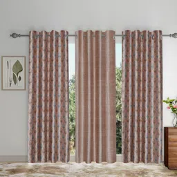 SOKNACK Brown & Grey 3 Pieces Ethnic Motifs Black Out Door Curtains-10