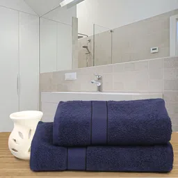 Creeva Pack Of 2 Navy Blue Solid 525 GSM Pure Cotton Towel Set-12