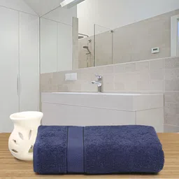 Creeva Navy Blue Solid 525 GSM Cotton Bath Towel-13
