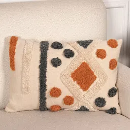 Art Avenue Cream-Coloured & Grey Geometric Rectangle Cotton Cushion Cover-picture-17