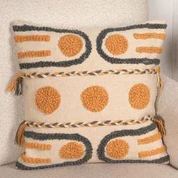 Art Avenue Cream-Coloured & Orange Embroidered Cotton Square Cushion Cover-image-71