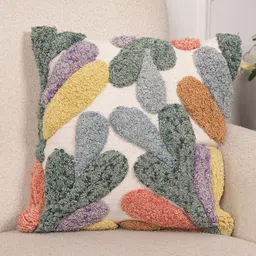 Art Avenue Cream-Coloured & Green Self Design Cotton Square Cushion Cover-image-59