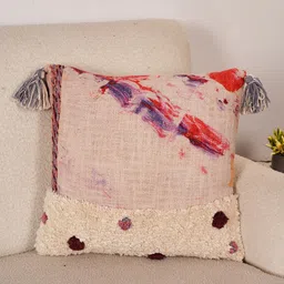 Art Avenue Off White & Red Embroidered Cotton Square Cushion Cover-image-22
