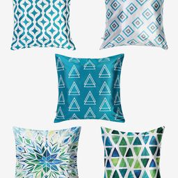 Niamh by Tag 7 White & Blue Set of 5 Geometric Square Cushion Covers-18
