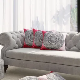 Niamh by Tag 7 Red & Black Set of 5 Ethnic Motifs Square Cushion Covers-18
