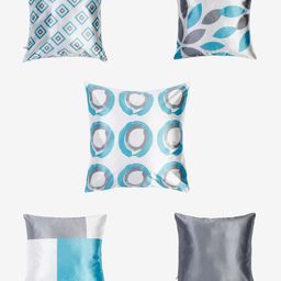 Niamh by Tag 7 White & Grey Set of 5 Floral Square Cushion Covers-34