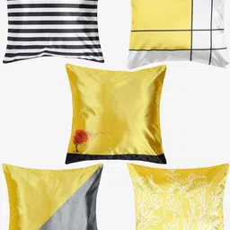 Niamh by Tag 7 Yellow & Black Set of 5 Striped Square Cushion Covers image 4