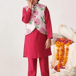 pspeaches Boys Floral Regular Mirror Work Kurta with Pyjamas-18