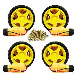 AUTO BOTIX DC BO Motor Kit- (100RPM) with Soldered Wires = 4 Qty, Smart Car Robot Gear for Arduino (BO Motor with Wheel Pair of 4) image 1