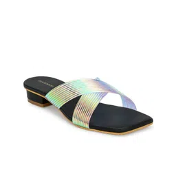 CLOG LONDON Embellished Cross Strppy Square Toe Block Heels image 4