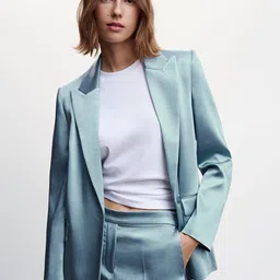 MANGO Notched Lapel Satin Finish Casual Single-Breasted Blazer-60
